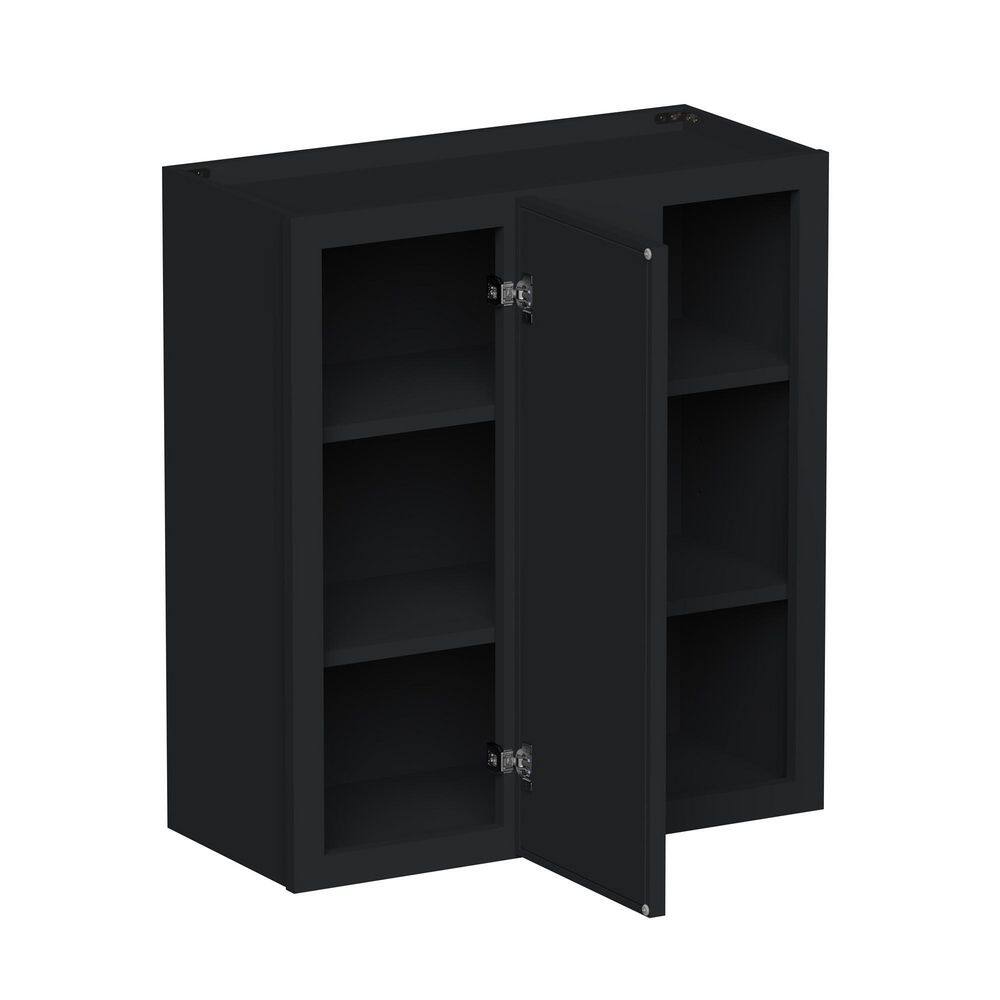 27 in W x 12 in D x 30 in H HDF Ready to Assemble Standard Corner Wall Cabinet in Ebony Black with 1-Door, 2-Shelf price history on PriceWatchPro