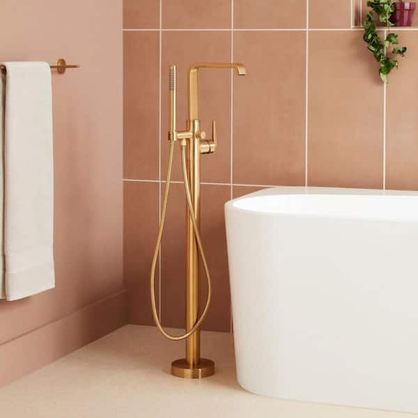 SIGNATURE HARDWARE Drea Single-Handle Floor Mounted Roman Tub Faucet in. Brushed Gold