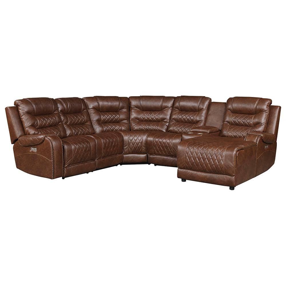 Bergen 101 in. Straight Arm 6-piece Faux Leather Modular Power Reclining Se