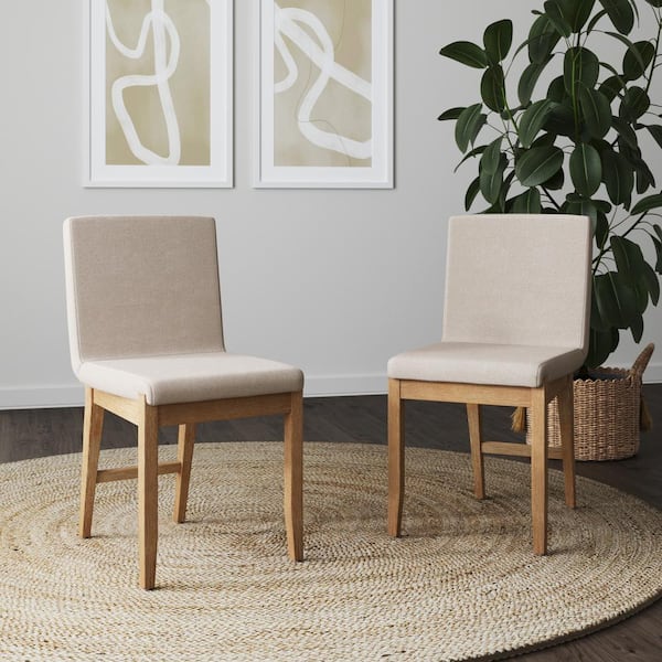 Gracie 18 in. Modern Wood Upholstered Accent Dining Chair, Natural Flax/Light Brown, Set of 2