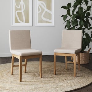 Gracie 18 in. Modern Wood Upholstered Accent Dining Chair, Natural Flax/Light Brown, Set of 2