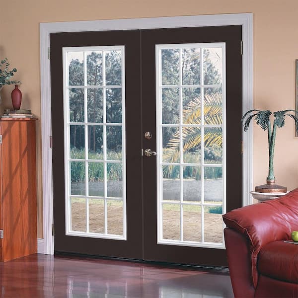Prehung 15 Lite Primed Steel Patio Door with No Brickmold