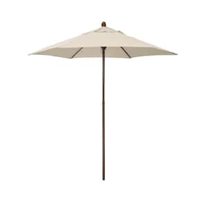 7.5 ft. Wood-Grained Steel Market Patio Umbrella with Push Lift in Antique Beige Polyester