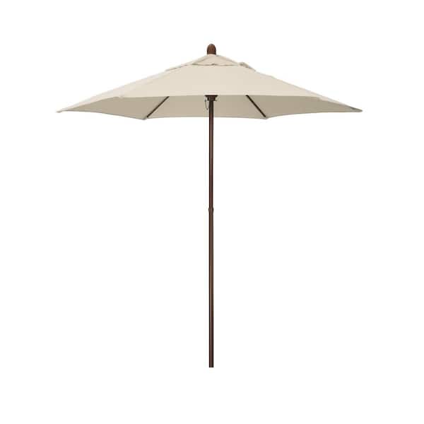 Astella 7.5 ft. Wood-Grained Steel Market Patio Umbrella with Push Lift in Antique Beige Polyester