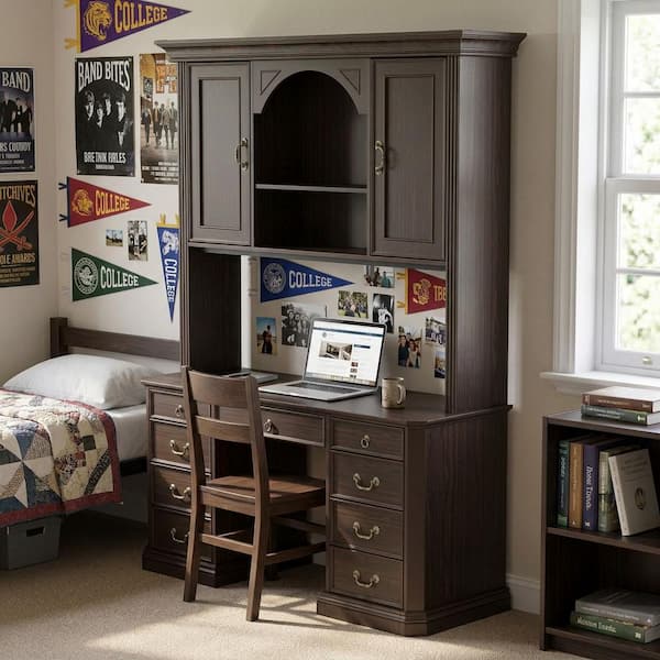 FUFU&GAGA 59 in. W Rectangle Classical Dark Brown Wood Grain Wood