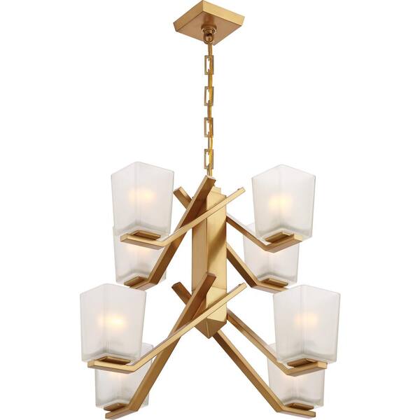 Filament Design 8-Light Vintage Brass Chandelier with Sandstone Etched Glass Shade