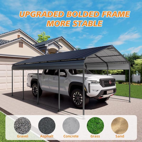 Unbranded 12 ft. W x 20 ft. D Heavy Duty Metal Carport with Galvanized Steel Roof with Enhanced Base Outdoor Car Port Shelter