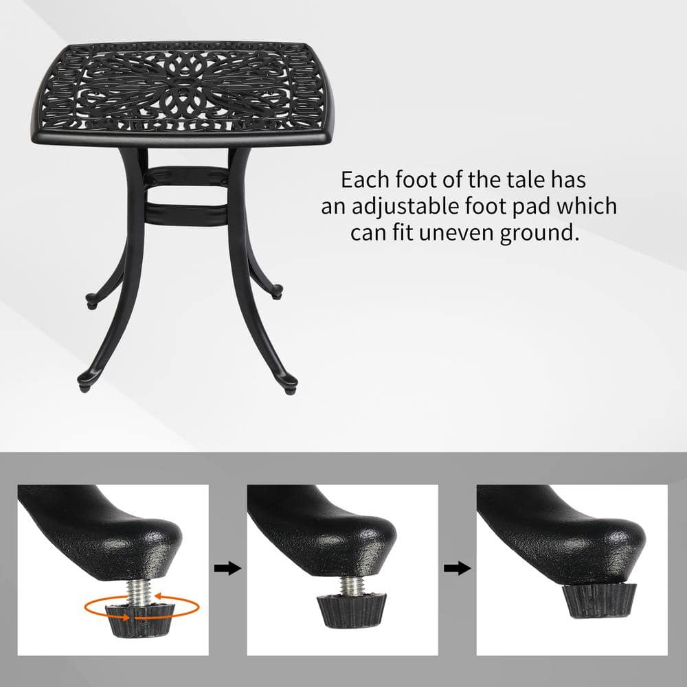 Black Square Aluminum Outdoor Side Table with Elegant Cut-Out Design