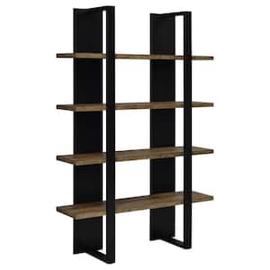 70.75 in. Black and Aged Walnut Wood 4-Shelf Modern Bookcase