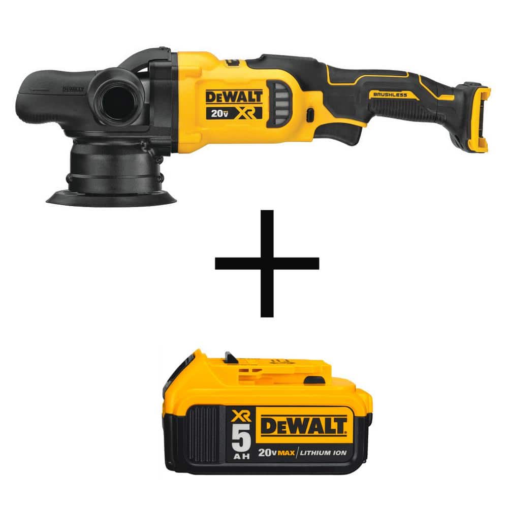 DEWALT MAX XR Cordless 5 in. Variable Speed Random Orbit Polisher and (1) 20V Lithium-Ion 5.0Ah Battery DCM848BW205 - The Home
