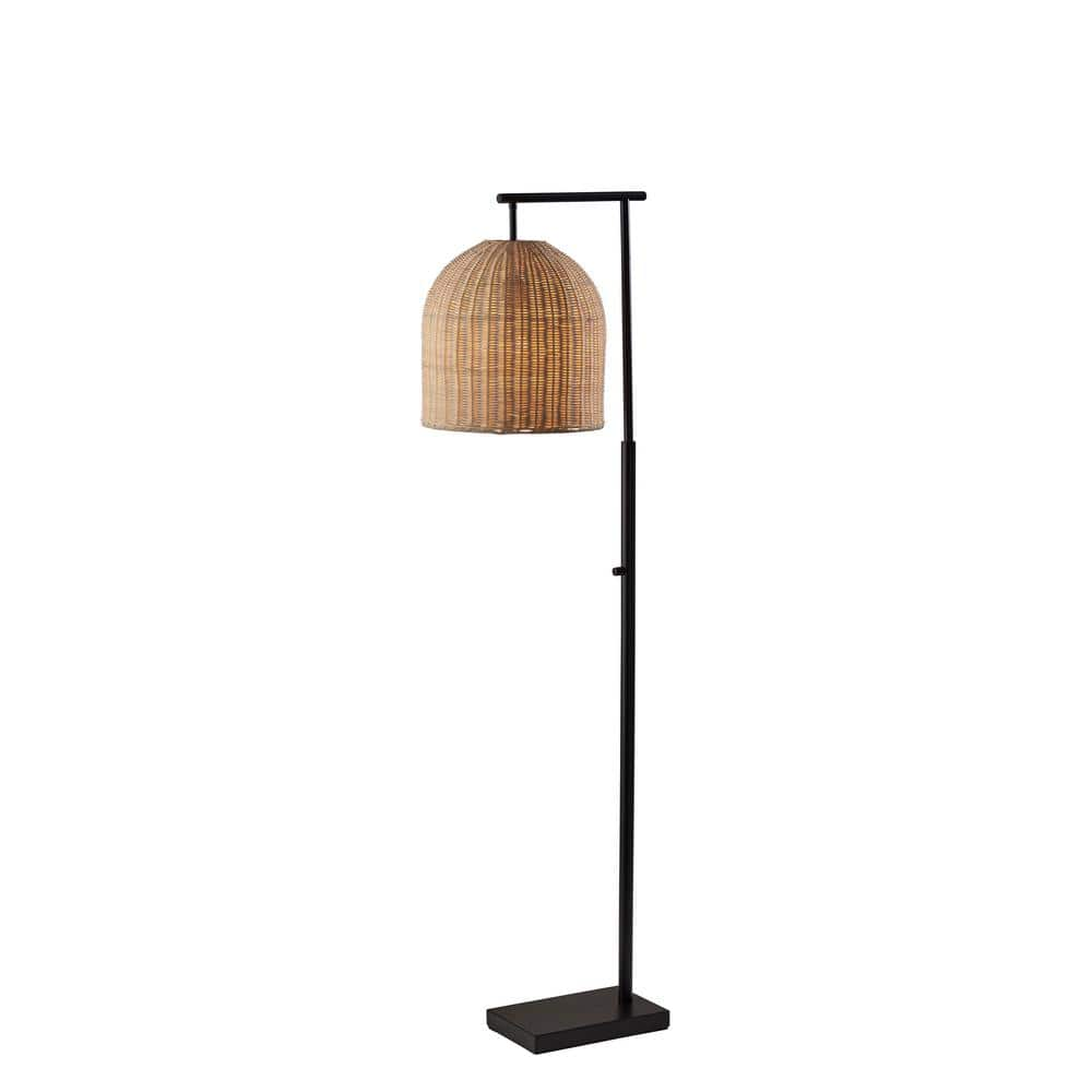 Adesso Bahama Floor Lamp  Dark Bronze  Light Natural Rattan Shade