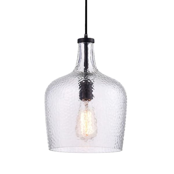 Jojospring Ruby 9.5 in. 1-Light Antique Black Mouth-blown Large Glass Pendant Light