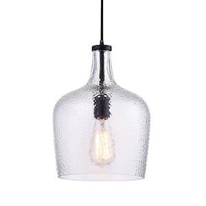 Ruby 9.5 in. 1-Light Antique Black Mouth-blown Large Glass Pendant Light