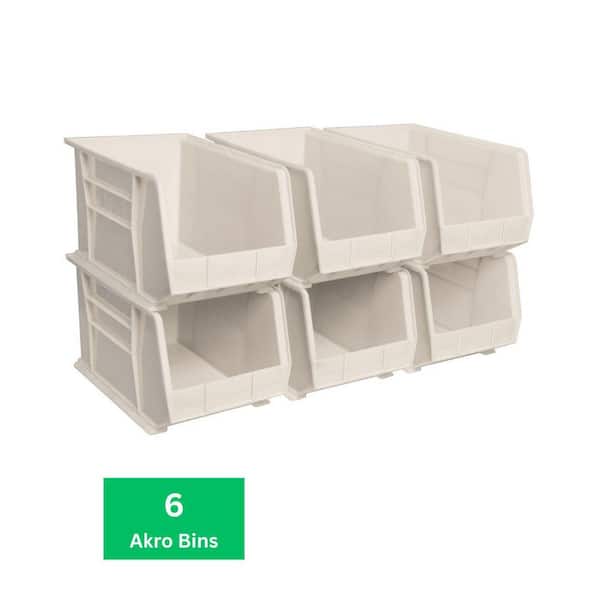 30260 Plastic Stackable Shelf Bins, 18 in. x 11 in. x 10 in. Stone Color, 6-pack