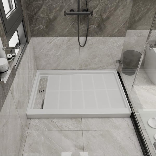 ARTCHIRLY 48 in. L x 32 in. W Single-Threshold Alcove Shower Pan Base in White with Left Hand Drain