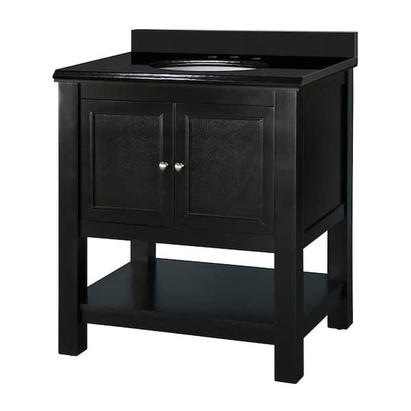 Home Decorators Collection Gazette 31 in. W x 22 in. D Vanity in Espresso with Granite Vanity Top in Black with White Sink