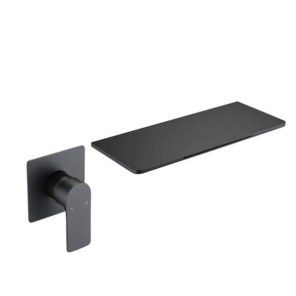 Unbranded Single-Handle Rectangular Waterfall Wall Mounted Bathroom Faucet in Matte Black