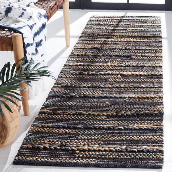 Natural Fiber Black/Beige 2 ft. x 8 ft. Braided Marle Runner Rug