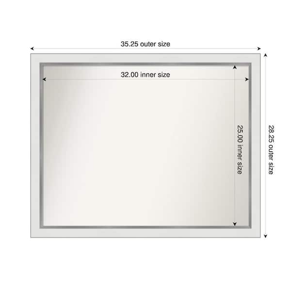 Amanti Art Medium Rectangle Satin White Silver Casual Mirror (28 in. H x 35 in. W)