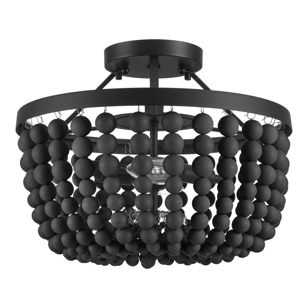 Hampton Bay Cayman 13 in. 2Light Black Beaded SemiFlush Mount Ceiling