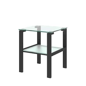 17.72 in. Clear Square Top Glass End Table with Black Frame and Shelf