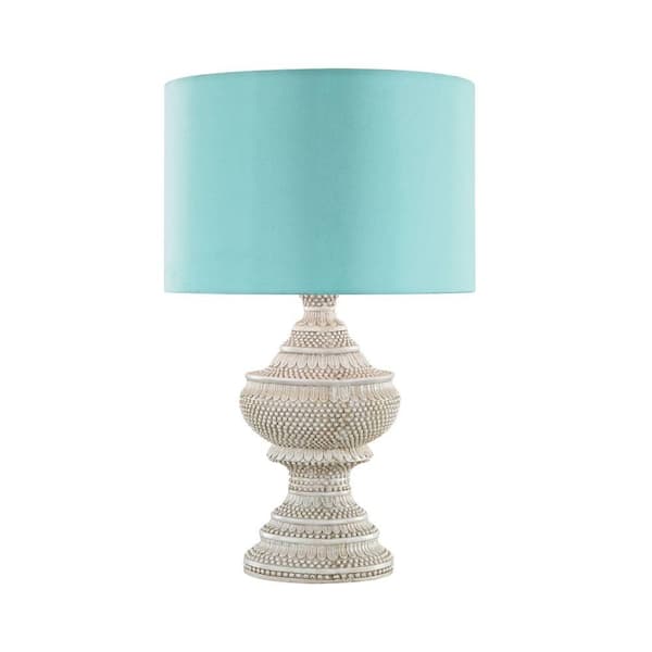 Titan Lighting 25 in. Kokopo Antique White Outdoor Table Lamp with Sea Green Shade