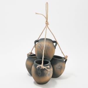 10 in. Grey Ceramic Hanging Basket 4 Pot Planter