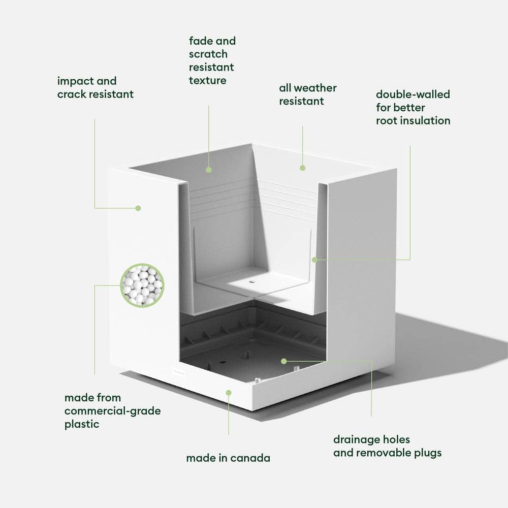 Modern Cube 22" White Polypropylene Planter with Drainage Holes
