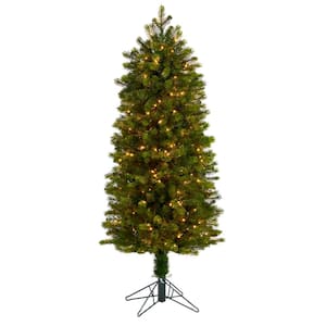 5ft Slim Colorado Mountain Spruce Artificial Christmas Tree with 250 Warm White Micro LED Lights & 522 Bendable Branches