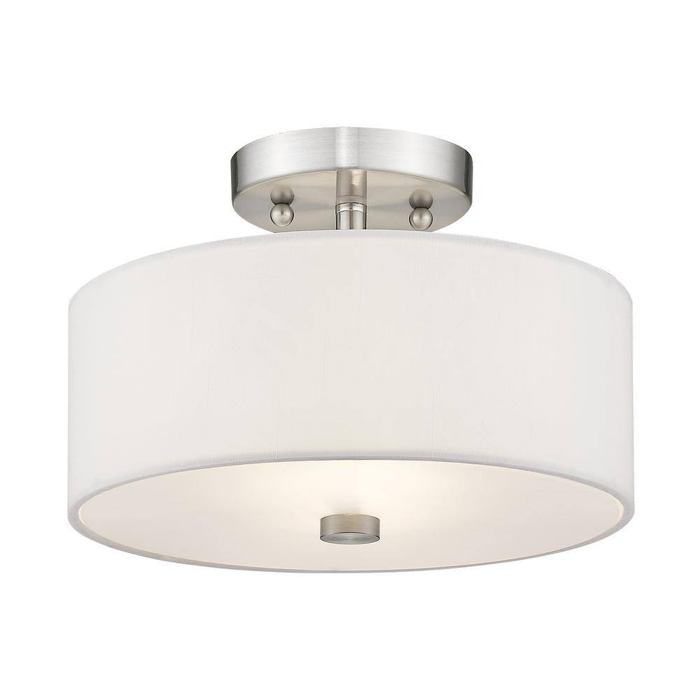 Elegant Brushed Nickel Drum Shade Semi-Flush Mount Light