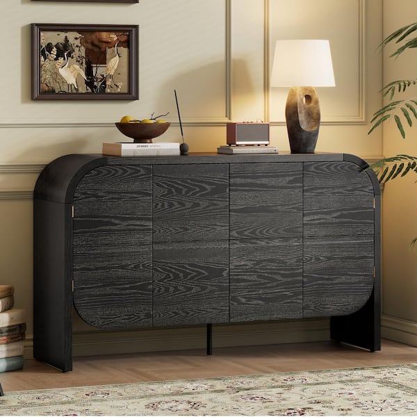 Vintage Black 33.2 in. H Accent Cabinet with Adjustable Shelves and Curvy Edge