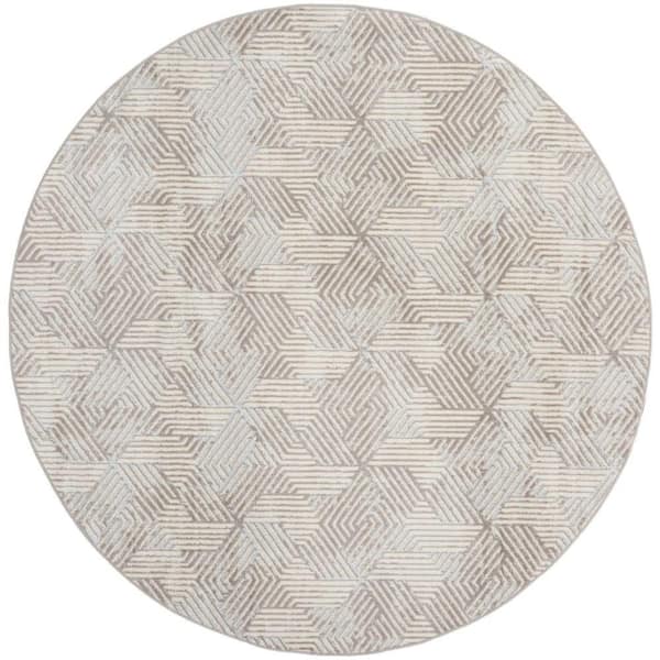 Nourison Grafix Grey 8 ft. x 8 ft. Geometric Contemporary Round Area Rug