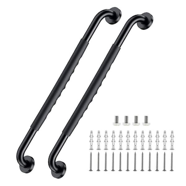 24 in. Stainless Steel Shower Grab Bar with Anti Slip Rubber Grip, Wall Mount Safety Handrail Support in Black, 2-Pack