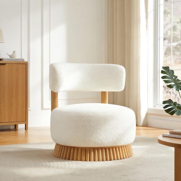 Beige Polyester Armless Side Chair with Wooden Base