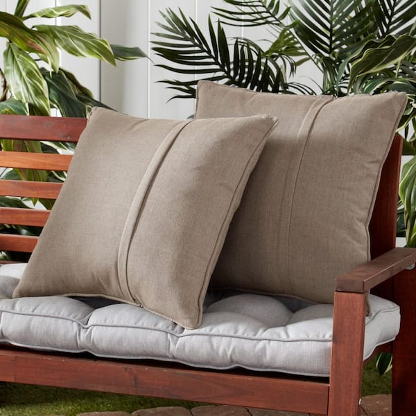 Sunbrella Cast Shale Square Outdoor Throw Pillow with Pleat (2-Pack)