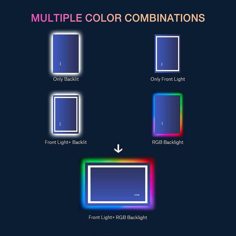 32x24 Frameless RGB Backlit Anti-Fog LED Bathroom Vanity Mirror