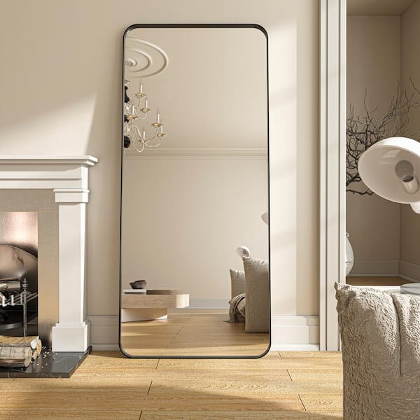 ORGANNICE 32 in. W x 72 in. H Rectangular Oversied Black Aluminum Framed Rounded Full Length Mirror