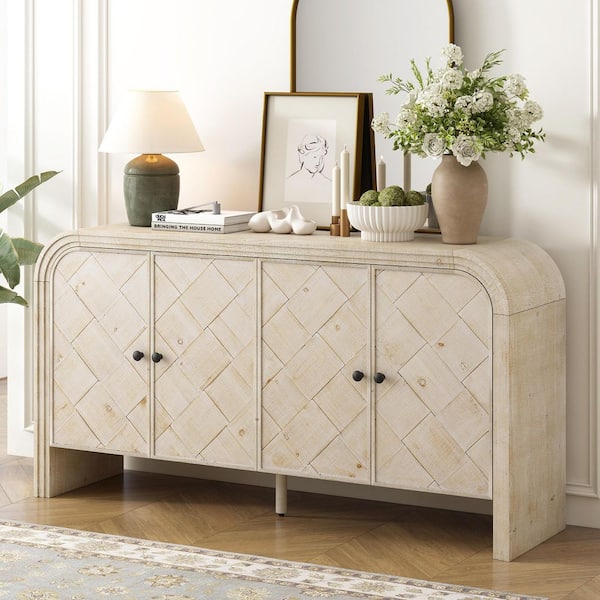 Farmhouse Collection Antique Beige Wood 59.8 in. Sideboard with Adjustable Shelves
