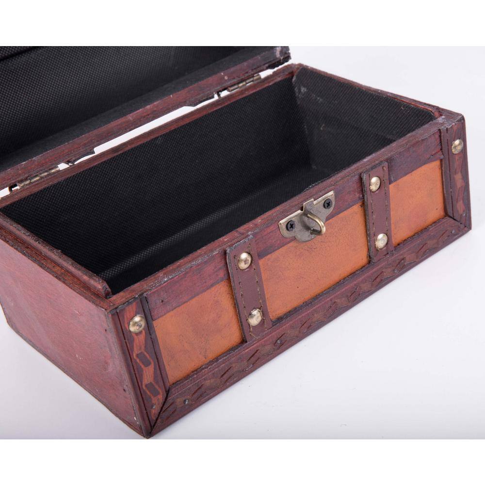 Large Brown Faux Leather and Wood Storage Trunk