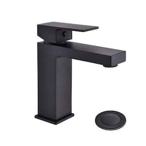 Thi Single-Handle Single-Hole Bathroom Sink Faucet with Pop-Up Drain Assembly Vanity Sink Faucet in Matte Black