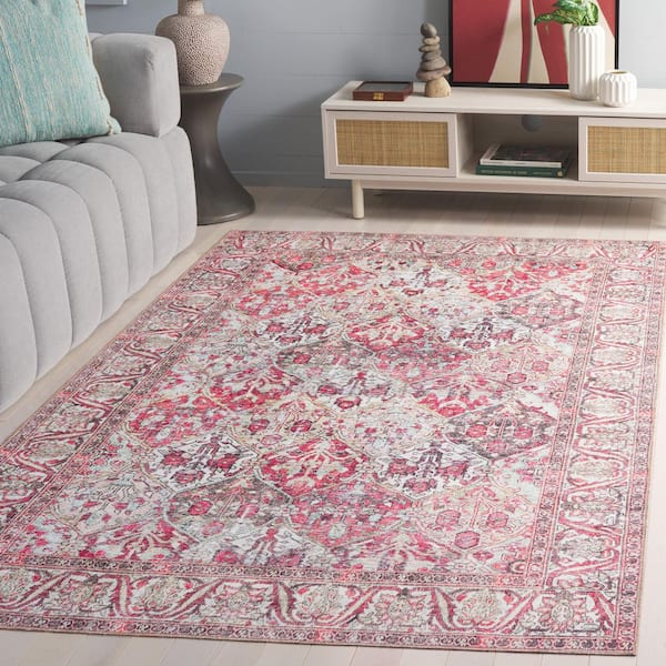 Vintage Serapi Red/Light Green  6 ft. x 9 ft. Machine  Washable Abstract Border Area Rug