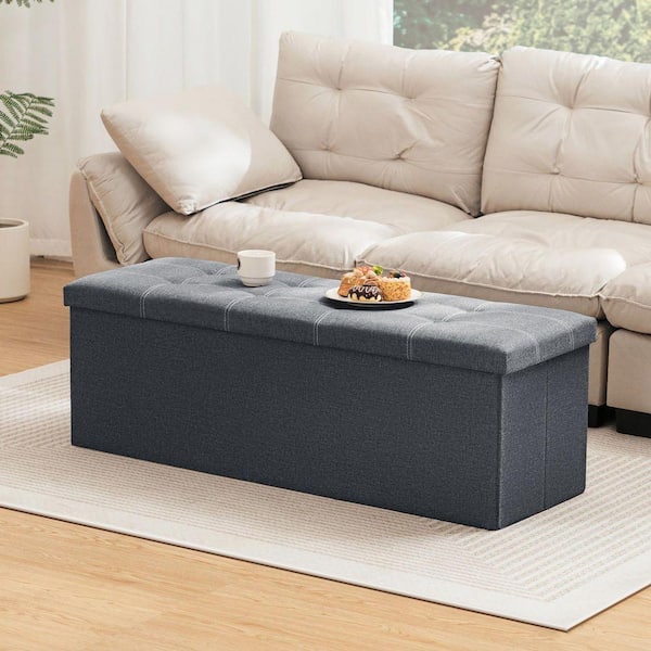 43 in. W Dark Gray Linen Bedroom Bench with Storage Space