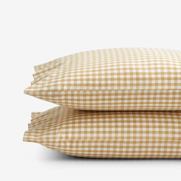 The Company Store Company Cotton Gingham Yarn-Dyed Melange Gold Plaid Cotton Percale King Pillowcase (Set of 2)