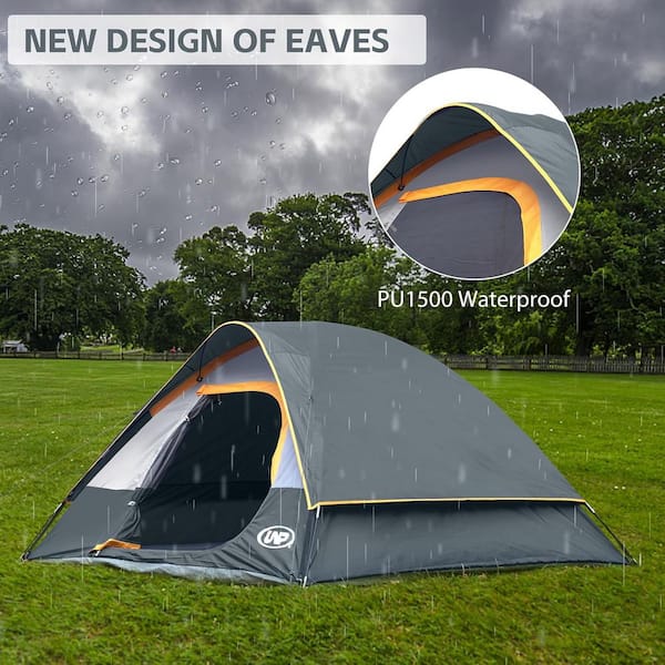 Gray 4-Person Waterproof Windproof Portable Dome Camping Tent with