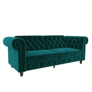 Furini Green Velvet Sofa Futon Mattress