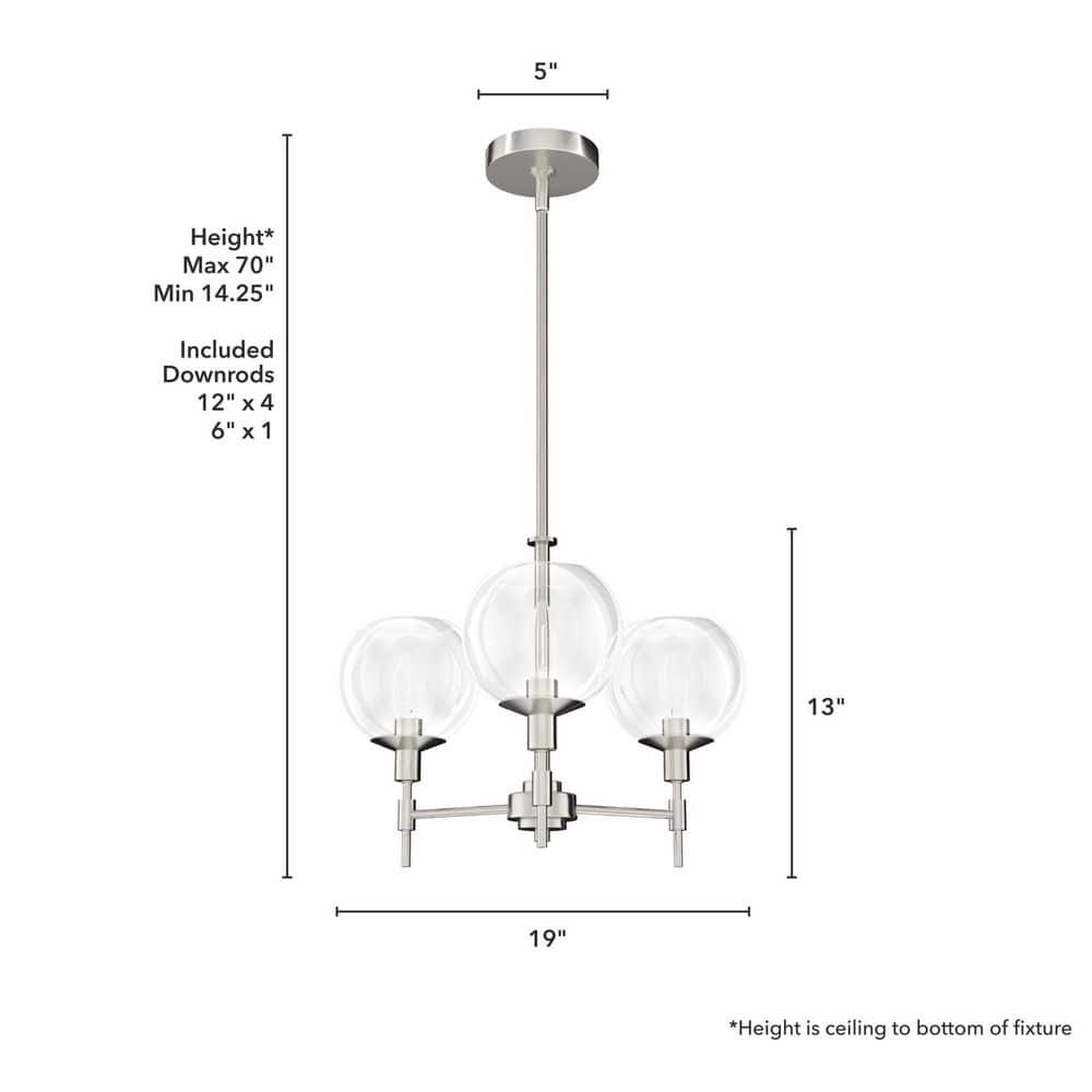 Brushed Nickel Crystal 3-Light Candle Chandelier