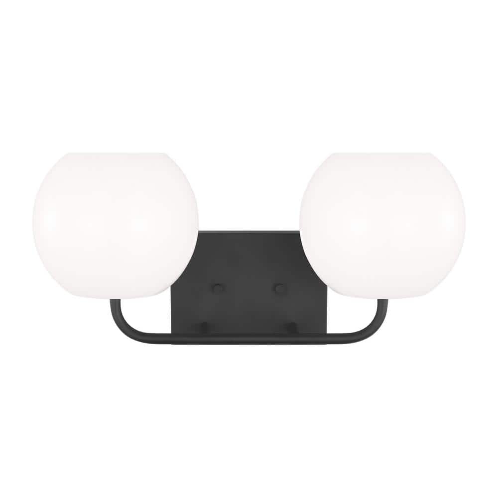 Midnight Black Steel 2-Light Dimmable Vanity Fixture with White Glass Shades