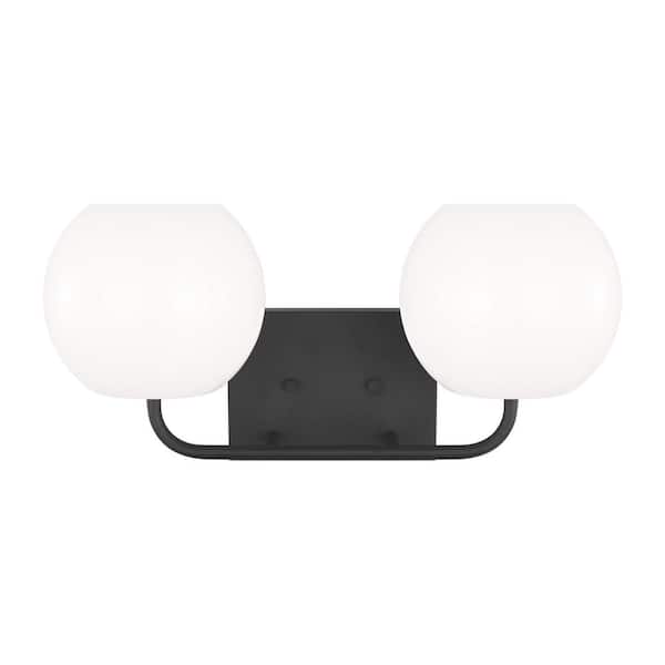 Generation Lighting Rory Medium 18 in. 2-Light Midnight Black Bathroom Vanity Light with Opal Glass Shades