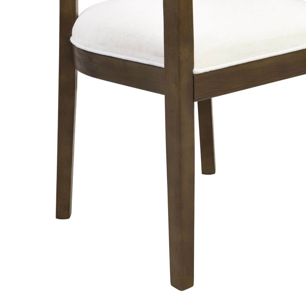 Beige Upholstered Wood Dining Chairs with Open-Back Design, Set of 2