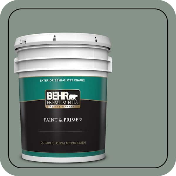 BEHR PREMIUM PLUS 5 gal. #460F-4 Wethersfield Moss Semi-Gloss Enamel Exterior Paint & Primer
